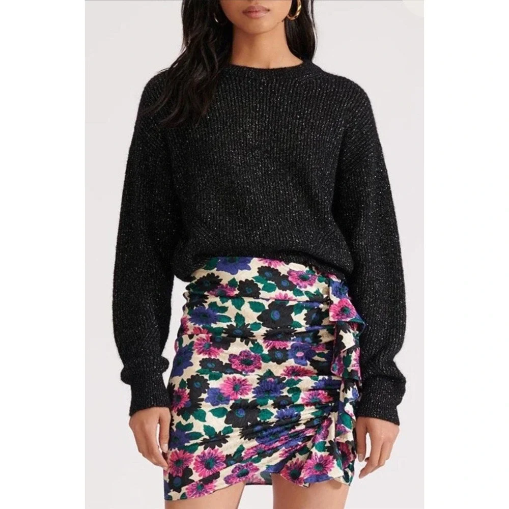 Veronica Beard Women Size 8‎ Ravello Floral Ruffle Ruched Skirt Silk Pink Multi